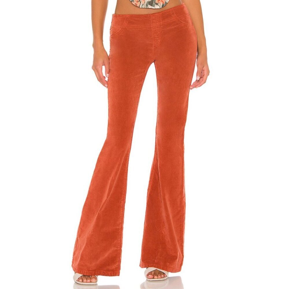 Free People Penny Pull On Mid Rise Corduroy Flare Pants Royale Garnet (27) - Picture 1 of 5